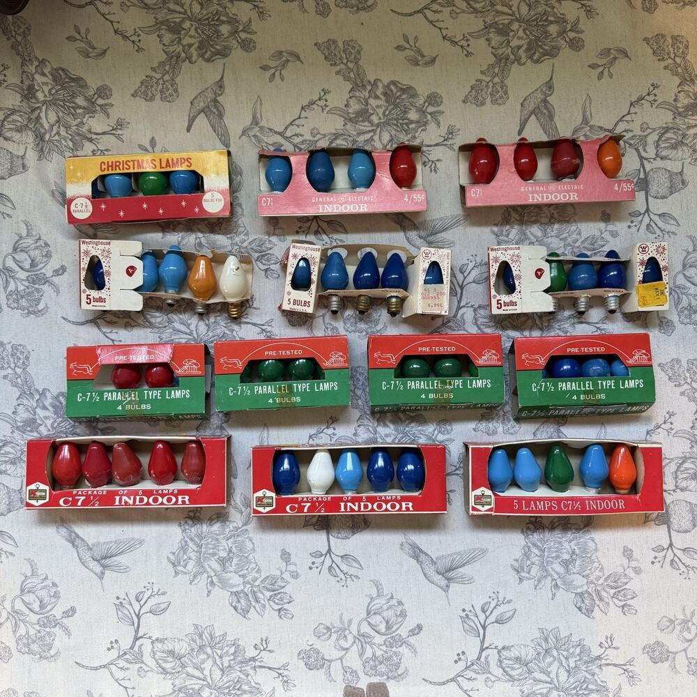 Vtg C7 1/2 Christmas Tree Bulb Lot Original Box Westinghouse General Electric 58